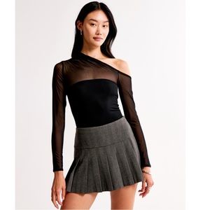 Abercrombie & Fitch long sleeve asymmetrical draped mesh bodysuit size XS